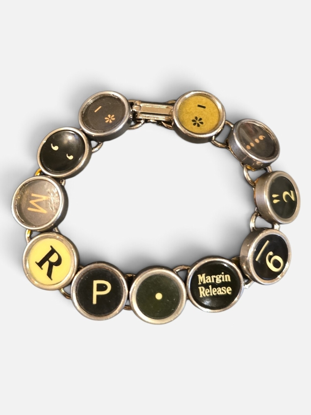 Vintage Typewriter Key Bracelet - Yellow and Black